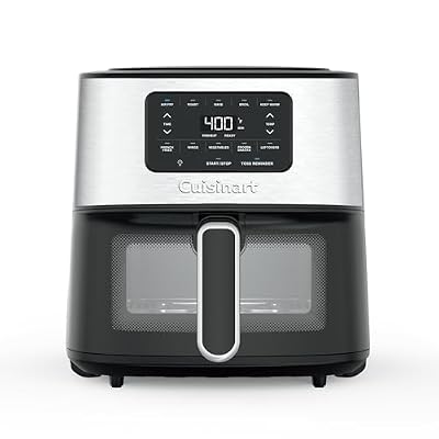 Cuisinart Air Fryer, 6-Quart Basket Large Fryer with 5 Cooking Functions to Roast, Bake, Broil, Air Fry and Keep Warm, 5 Airfryer Presets, Dishwasher-Safe Parts, AIR-200NAS, Stainless Steel & Black