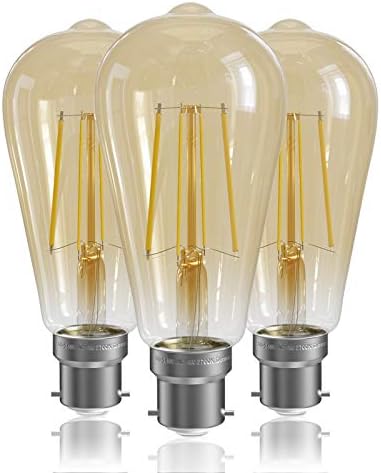 QNINE Dimmable Bayonet Light Bulb, 6W (60W Equivalent), 600lm, Warm White 2700K, LED Filament Bulb, 3-Pack