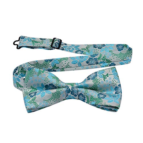 Image of GUSLESON Adjustable Plaid Floral 6 Clips Y Shape Suspenders Pre-tied Bow Tie and Pocket Square Set with Gift Box
