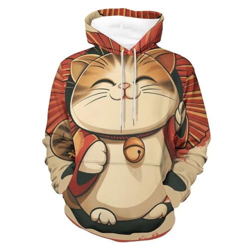 Hoodie chat porte-bonheur résistant au froid, sweat chaud manches longues S