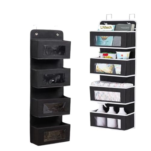 Image of LNtech Over The Door Organizer,Load Stuffed Storage Hanging with 2 Hooks,4 Large Capacity Pockets for Closet Bathroom Nursery Bedroom Dorm,Toys Cosmetics Sundries and Baby Essentials (Black)