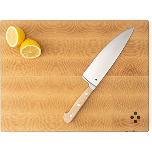 KIVY Tabla de cortar de fresno, hecha a mano por maestros carpinteros en Alemania, con pies de acero inoxidable mecanizados CNC, tabla de fresno maciza, tamaño mediano, 44 x 32 x 4 cm Cover