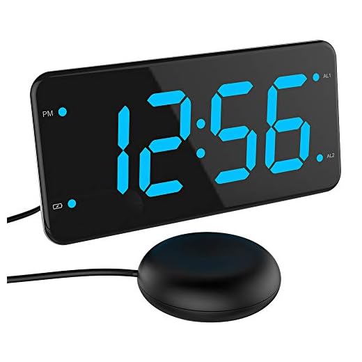 Extra Loud Alarm Clock with Bed Shaker, Vibrating Alarm Clock for Heavy Sleepers, Deaf and Hard of Hearing, Dual Alarm Clock with USB Charger, 7-Inch Display, Full Range Dimmer, Battery Backup - Blue