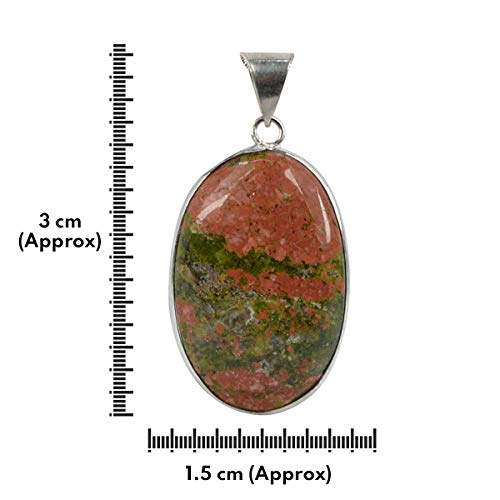 Image of Reiki Crystal Products AAA Unakite Pendant Natural Crystal Stone Pendant /Locket with Metal Chain Oval Shape for Reiki Healing and Crystal Healing Gemstone for Unisex (Color : Green)
