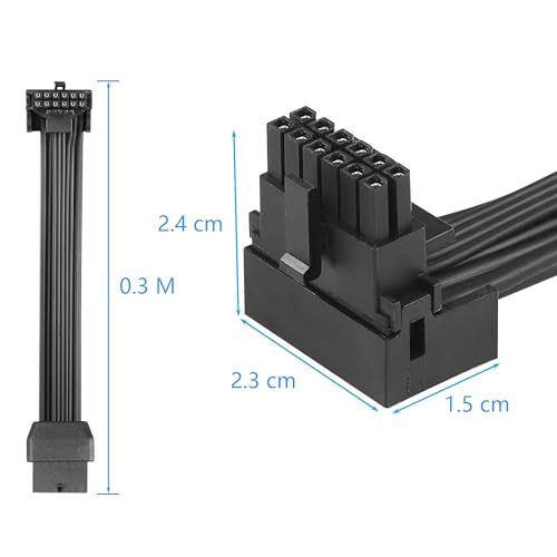 Image of CERRXIAN 1FT ATX3.0 12VHPWR 90 Degree Angle Extension Cable,PCI-e 5.0 12VHPWR ATX3.0 600W 16 Pin Male to Up Angled Female Power Cable,for Graphic Card GPU 12+4pin RTX 3090Ti 4070Ti 4080 4090 (A-1FT)