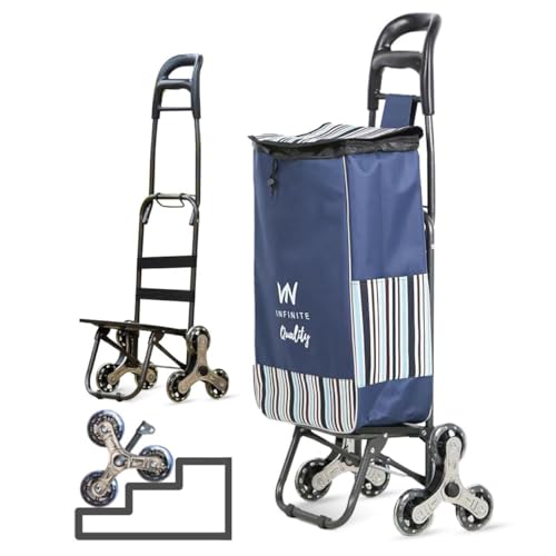 VN Infinite quality Foldable Utility Shopping Laundry Cart with Wheels - Stair Climber Grocery Cart On Wheels - Folding Shopping Carts for Groceries with Removable Bag (Blue Backpack Style)