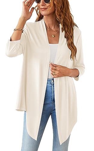 Wiwclo Veryoung Women's 2026 Casual 3/4 Sleeve Cardigan Lightweight Soft Open Front Summer Cardigans Front Tie UK, Apricot, Large - Image 4