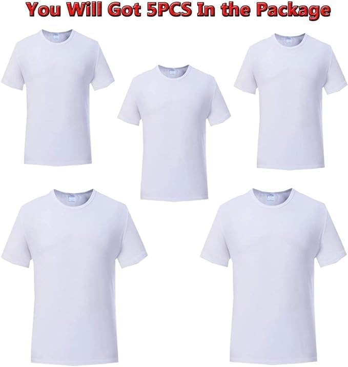 D-S-B 5 Pcs Sublimation Blank T Shirts 100% Polyester White Tshirts with Crew Neck Short Sleeve Size Range X-Small - 4X-Large3