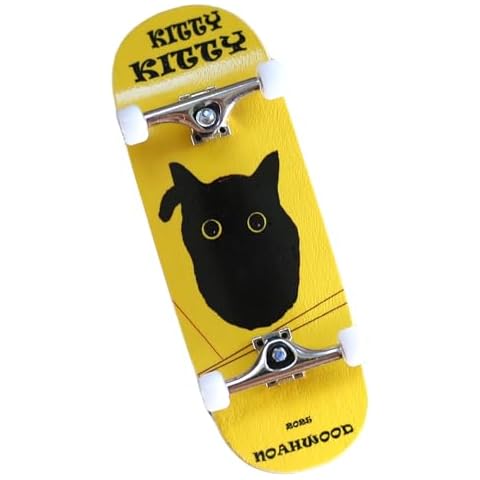 NOAHWOOD 2025 15s PRO Fingerboard Complete (5-Layer Colour Maple Wooden Pro Concave 35 x 98mm Handmade Deck + 34mm Prince 3G Silver Truck + Crown White Wheels iii) Kitty Kitty Cover