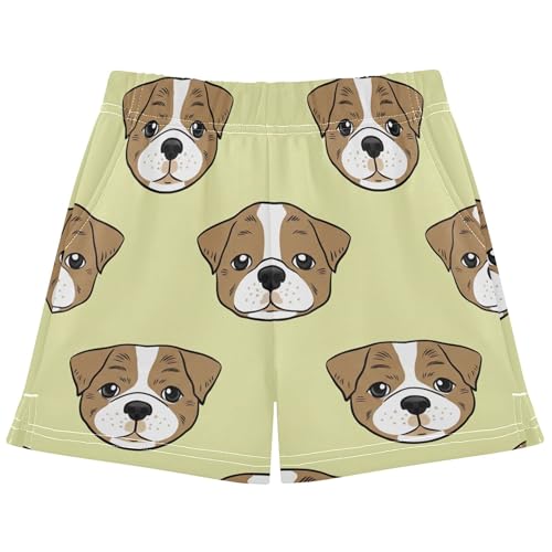 Girls Shorts Cute Bulldog Puppy Comfy Athletic Kids Summer Pajama Sleepwear Youth Animal Patterned Shorts, X-Small