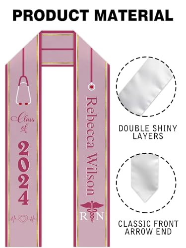 Nurse Graduation Stole Personalized Nursing RN Sash Graduation Gift Class Of 2024 Custom Unisex 70.89 x 5.9 Inch2