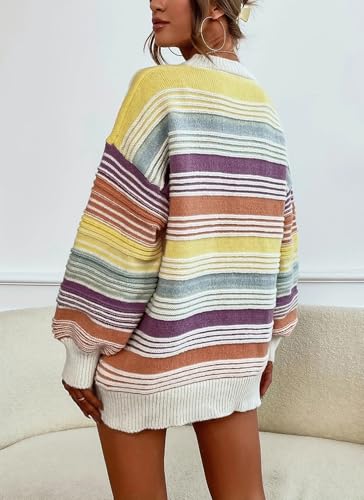 CHARTOU Women Contrast Striped Pullover Sweater 2025 Fall Outfits Oversized Knit Jumper Tops2