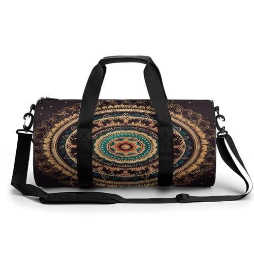 Sac de gym imprimé mandala avec grand compartiment cylindrique élégant de 45 cm