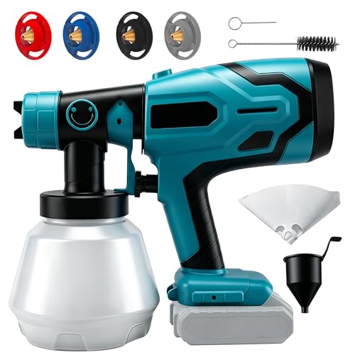 Akku Farbsprühsystem für Makita 18V Akku, Farbspritzpistole Kabellos | 1000ml Behälter | 4 Düsen & 3 Sprühmuster, Lackierpistole Spritzpistole für Wandfarbe, Möbel, Zäune, Gartenzaun(ohne Akku)