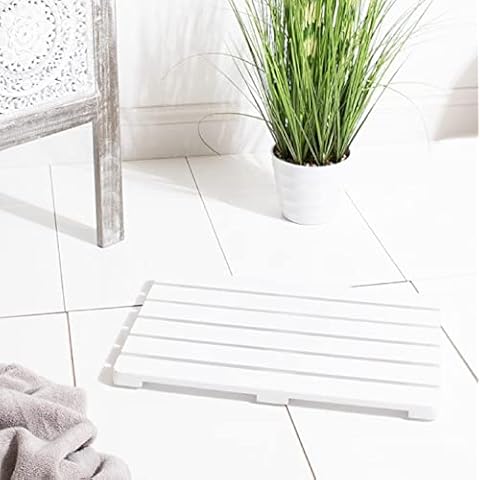 U.saf White Bamboo Duck Board Bathroom Mat Non Slip Duck Board Bath Mat Alternative (White) Cover