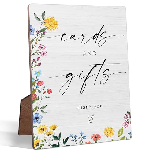 Cards and Gifts Wedding Signs for Ceremony and Reception, 5x7 Inch Wooden Gift Table Sign with Stand and Hook, Wedding Welcome Sign, Bridal Shower Baby Shower Wedding Decorations for Reception, 03