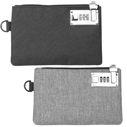2Pcs Money Bag with Lock, 5x8 Inch Coin Purse with Zipper, Oxford Cloth Money Pouch, Cash Bag for Jewelry, Passports, Medicine, Credit Cards, Valuable Storage