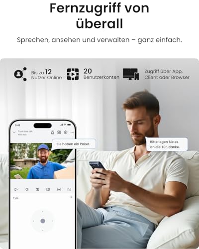 Reolink 12MP PoE Überwachungskamera Set Aussen, 8-Kanal NVR mit 2TB HDD für 24/7 Aufzeichnung und 4X Dome IP Kameras mit Personen-/Fahrzeugerkennung, 2-Wege-Audio, Spotlights, RLK8-1200D4-A