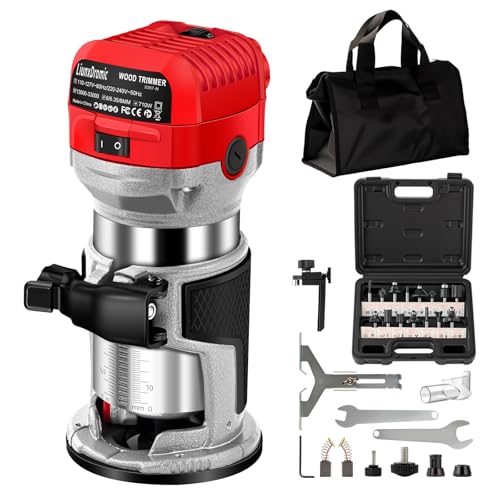 LiunxDromic Router Tool, 6.5Amp 1.25HP Wood Routers for Woodworking, 13000-33000 RPM 6 Variable SpeedsHand Wood Tool Compact Edge Trimmer with 15 1/4" Router Bit Set (US7)