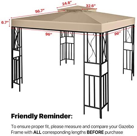 Flexzion 8x8 Gazebo Canopy Replacement Top Waterproof Cover - Outdoor Gazebo Canopy Cover - Double Tier UV30 Cover for Canopies, Garden, Patio, Yard Tent (Beige)