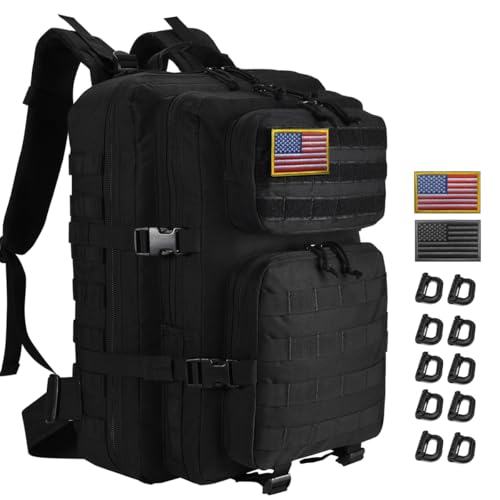 R.SASR 45L Black Tactical Backpack Military Assault Pack, MOLLE System Large 3 Day Bug Out Bag for...