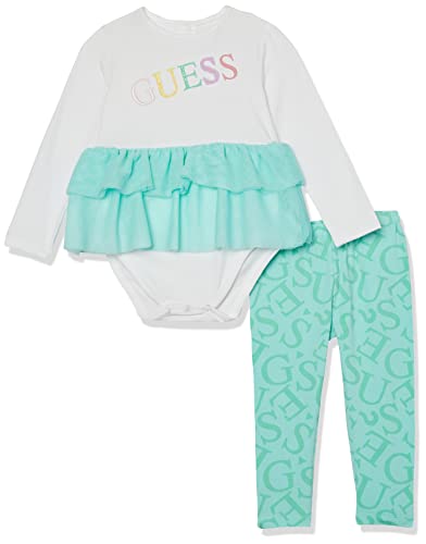 Guess Baby Girl Long Sleeve Jersey Knit Bodysuit With Mesh Skirt & Jersey Knit Leggings, Pure White, 3/6M #TOP14
