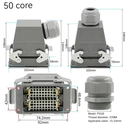 Conector industrial de aviación de 50 núcleos y conector rectangular 250V 4