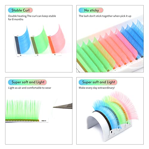 Neon Uv Colored Eyelash Extension Color Lash Extensions Glow Under Uv Light Black Light Color Eyelash Extensions Colorful Lash Extensions Neon Pink Green Blue Mixed (0.07 D 14Mm) #TOP3