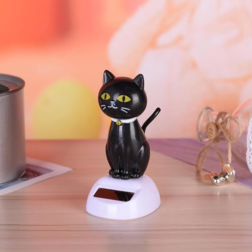 Pchnfei Figurine de chat noir à énergie solaire pour décoration de tableau de bord de voiture, fête et articles de blague – vue 2