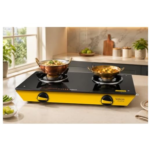 Vidiem Gas Stove Vantage (Yellow) | 2 Burner Gas Stove | Manual Ignition | 7mm Toughened Glass Top Gas Stove | Safety, Reliability, High Efficiency | ISI Certified | 2 years warranty (2 Burner)