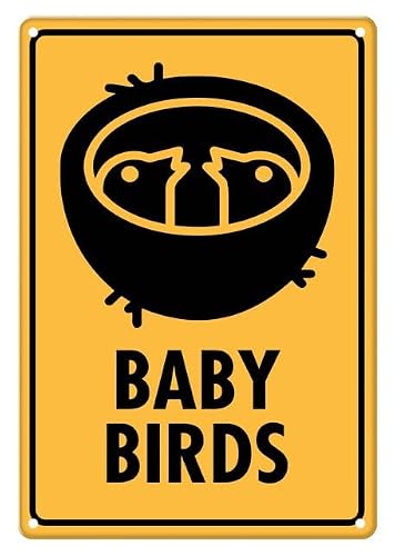 Baby Birds Aluminum Tin Sign 12"x8" For Bird Lovers, Homeowners - Home Kitchen Wall Decor