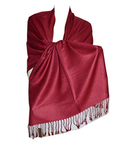 SCARF_TRADINGINC® Large Soft 100% Twill Pashmina Scarf Shawl Wrap (Dark red)