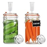Rlssaki 2 Piezas Tarros de Fermentación con Cierre de Aire,1000ml Fermentadora con Pesos, Tarros de Cristal con Tapa Hermética, Vasos de Cristal Transparente, para Kimchi, Kombucha y Encurtidos