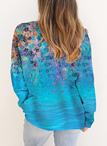 Farysays Women's Sweatshirt Pullover Floral Printed Crewneck Long Sleeve Casual Loose Lightweight Sweatshirt Tops Blue Xx-Large #TOP2