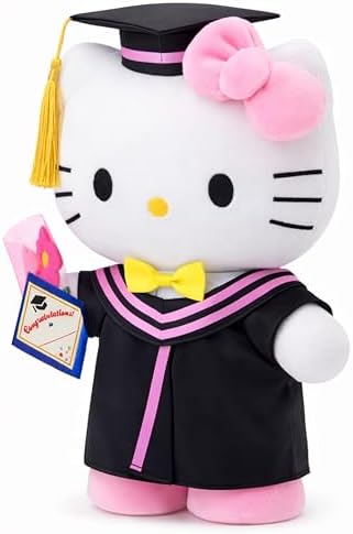 RELIGES 11 Inch Graduation Plush Cat, Soft Stuffed Animal with Graduation Cap and Gown, Class of 2026 Keepsake for Graduation Party Decoration (Pink-M)