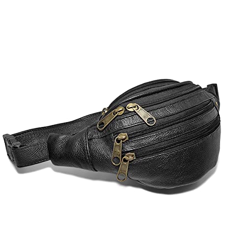 Pochete Bolsa Para Cintura Feita de Couro Legítimo 5 bolsos Cor:Preto