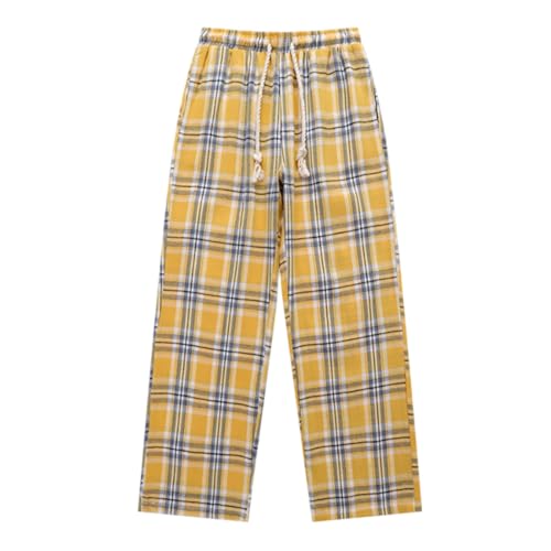 Pantalon à carreaux unisexe avec coupe large décontractée et cordon réglable
