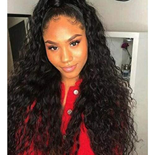 Lurrose Peruca feminina da moda Peruca de cabelo longo cacheado peruca preta de fibra química elmo d