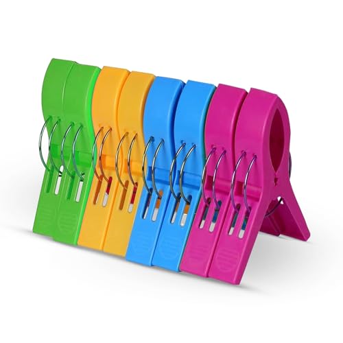 8x Mollette Grandi Antivento per Telo Mare Mollettoni da Spiaggia per Lettini Sdraio Asciugamani Plastica XXL - 8 Pezzi 4 Colori