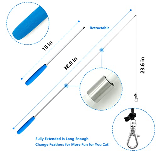 Vovamo Cat Toys For Indoor Cat，1Pcs Retractable Cat Wand Toy And 5Pcs Cat Feather Toys Refills And 1Pcs Fish Teaser Refills, Interactive Kitten Toys Fishing Pole，Fun Toy For Cat Exercise #TOP3