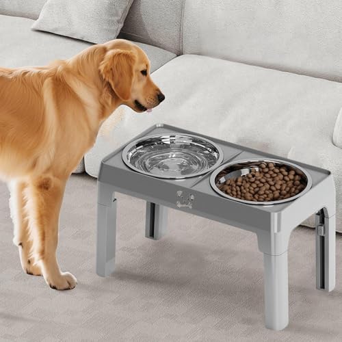 Hunde Futterstation, Hunde Essen Wasserschale Ständer | 5 Höhen Einstellbare Haustierzubehör, Erhöhte Futterstation für Katzen Junge Katzen Junge Große Mittlere Kleine-2