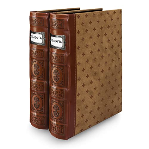 Bellagio-Italia Tuscany Cd/Dvd Storage Binder Set - Leather - 96-Disc Capacity - Storage Organizer For Dvds, Cds, Blu Rays, & Video Games - Acid-Free Binder Organizer Sheets - 2 Pack - Cognac #TOP4
