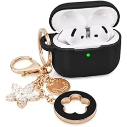 VISOOM Airpods 4 Cases 2024 Cover Women Anti-Drop Silicone iPods 4 Earbuds Wireless Accessorie Charging Cases Bling Keychain for Airpod iPods 4th Generation