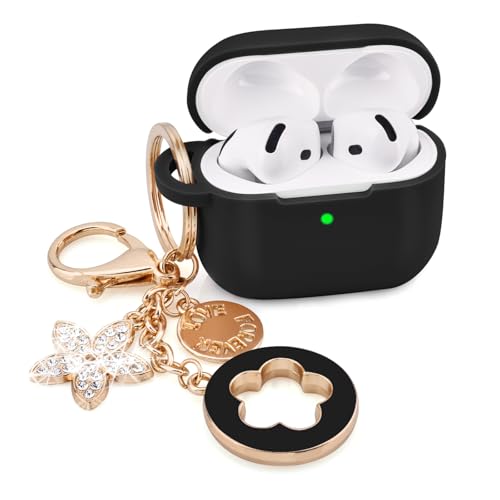 Image of VISOOM Airpods 4 Cases 2024 Cover Women Anti-Drop Silicone iPods 4 Earbuds Wireless Accessorie Charging Cases Girl Bling Keychain for Airpod iPods 4th Generation