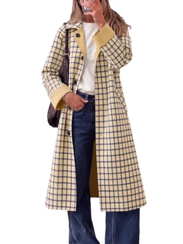 Image of Tankaneo Womens Long Trench Coat Plaid Reversible Windproof Overcoat