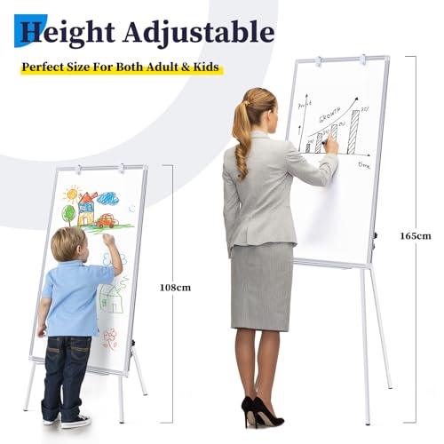 maxtek Pizarra Blanca Magnética 90 X 60 cm, Pizarra Caballete con Soporte, Altura Ajustable Marco de Aluminio, Pizarra de Borrado en Seco, Papel para Rotafolio MóVil con Gancho, Quadro Branco Apagavel - imagen 2