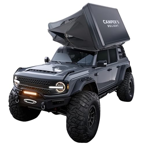 Camper´s Delight Autodachzelt | Hartschalen Pkw Pop-up Dachzelt für 2 Personen | Camping Reisezelt | 210x160x110cm | robust faltbar leicht mit Leiter | Roadtripp Outdoor Box | Klappdach in Anthrazit