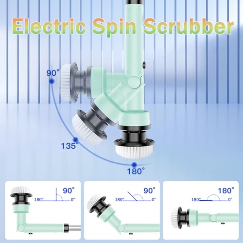 Image of 3 Angle Adjustable Electric Spin Scrubber, 3-Speed IPX7 Waterproof Cordless Power Cleaning Brush with Adjustable Extension Handle, Shower Scrubber with 9 Replaceable Brush Heads for Bathroom