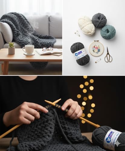 Image of ProKart Premium Blankie Wool, Plush & Cuddly, Chenille Yarn Supersoft Hand Knitting Wool Ball | Blanket Thick /Mottu Yarn Ball Suitable for Hand Knitting and Crocheting for Baby, Adult, Sweaters, caps, Throws, Home Furnishing, Scarves, Blankets (Dark Grey, 100gms x 1 Pack)