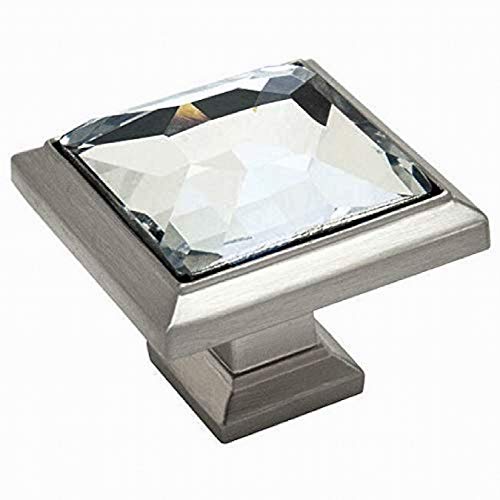 Free Shipping 🛒 Satin Nickel Cabinet Hardware Square Knob 12 Pack T148VF with Clear Glass - 1-1/4" Square. Romantic Decor & More